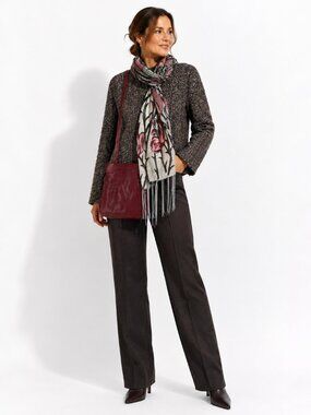 GAP Tweed Wool Blend Moto Jacket XS Red Leather Crossbody Floral Scarf Bundle